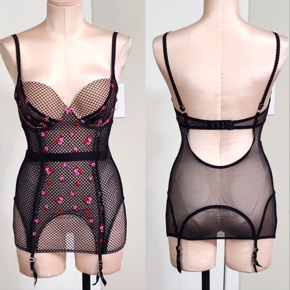 Victoria's Secret Embroidered Fishnet‎ Lace Slip Dress